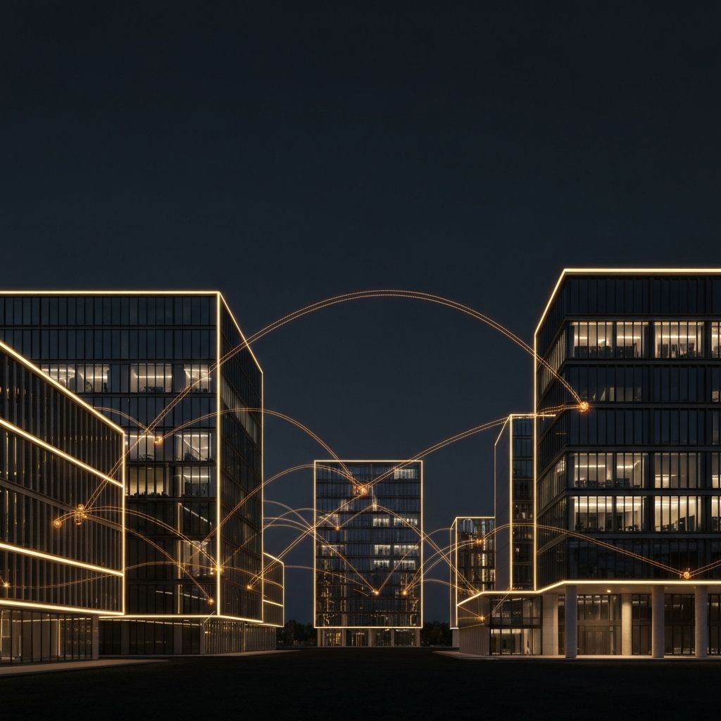 Infraestructura IoT que conecta edificios completos a redes inteligentes, habilitando mantenimiento predictivo y optimizacion energetica.